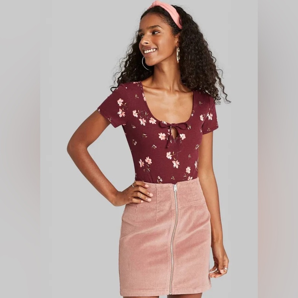 Wild Fable Target Floral Bodysuit Maroon Burgundy Small